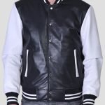 Mens Black Leather Varsity Jacket