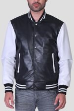 Mens Black Leather Varsity Jacket