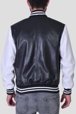 Mens Black Leather Varsity Jacket - Image 3