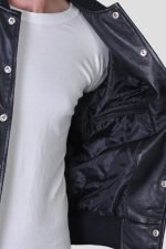 Mens Black Leather Varsity Jacket - Image 4