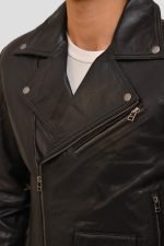 Black Biker Leather Jacket - Image 4