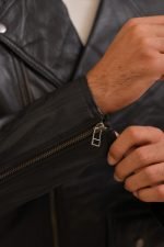 Black Biker Leather Jacket - Image 5