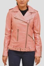 Pastel Pink Biker Leather Jacket