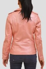 Pastel Pink Biker Leather Jacket - Image 3