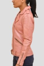 Pastel Pink Biker Leather Jacket - Image 2