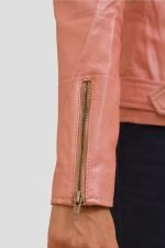 Pastel Pink Biker Leather Jacket - Image 5