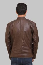 Maverick Brown Café Racer Leather Jacket crafted from premium real brown leather featuring a classic café racer design, erect collar, zipper closure, and modern biker styling details.