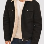 Black Suede Shearling-Lined Trucker Jacket