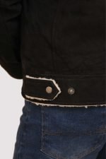 Black Suede Shearling-Lined Trucker Jacket - Image 6