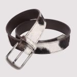 Genuine hair-on cowhide leather belt with natural black and brown hide markings