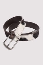 Genuine hair-on cowhide leather belt with natural black and brown hide markings