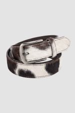 Genuine hair-on cowhide leather belt with natural black and brown hide markings