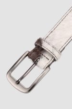 Genuine hair-on cowhide leather belt with natural black and brown hide markings