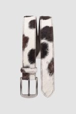Genuine hair-on cowhide leather belt with natural black and brown hide markings