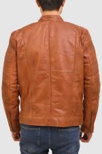 Vintage Tan Moto Racer Leather Jacket crafted from premium real leather with a classic racer design