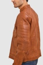 Vintage Tan Moto Racer Leather Jacket crafted from premium real leather with a classic racer design