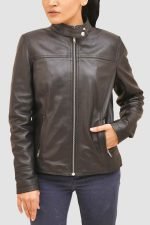 Black Signature Moto Jacket crafted from genuine leather with stand-up belt collar