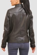 Black Signature Moto Jacket crafted from genuine leather with stand-up belt collar