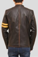 Distressed Brown Leather Racer Jacket