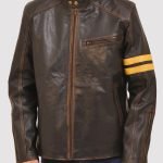 Distressed Brown Leather Racer Jacket