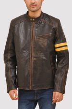 Distressed Brown Leather Racer Jacket