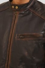 Distressed Brown Leather Racer Jacket