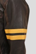 Distressed Brown Leather Racer Jacket
