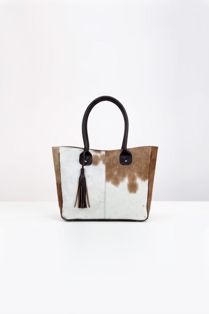 Genuine cowhide hair-on leather tote bag with natural hide pattern