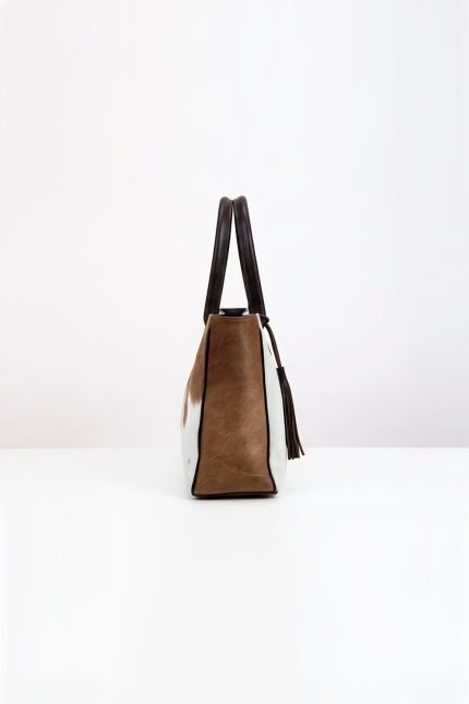Genuine cowhide hair-on leather tote bag with natural hide pattern
