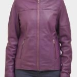 Slim Fit Purple Leather Moto Jacket crafted from genuine leather with a sleek moto design