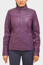 Slim Fit Purple Leather Moto Jacket crafted from genuine leather with a sleek moto design