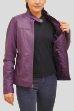 Slim Fit Purple Leather Moto Jacket crafted from genuine leather with a sleek moto design