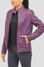 Slim Fit Purple Leather Moto Jacket crafted from genuine leather with a sleek moto design