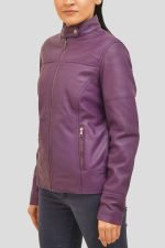 Slim Fit Purple Leather Moto Jacket crafted from genuine leather with a sleek moto design